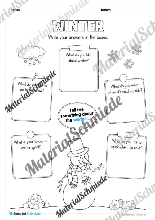 Workbook Winter auf Englisch (Arbeitsblatt 22)