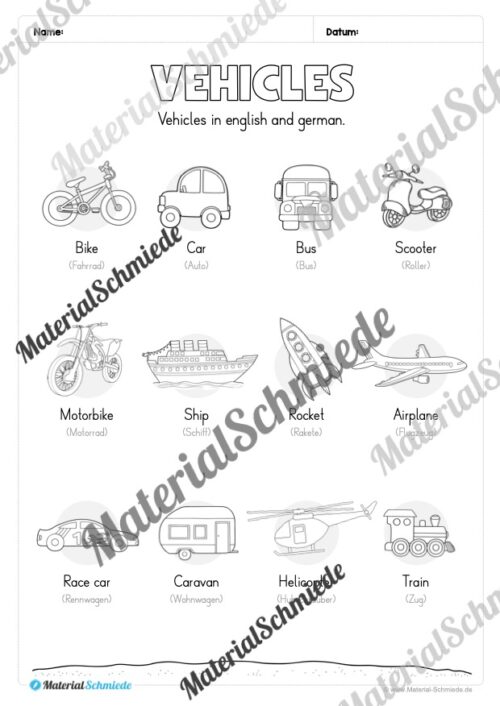 Thema Fahrzeuge / Vehicles im Englischunterricht (Vorschau 02)