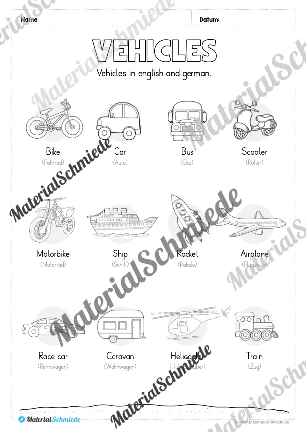 Thema Fahrzeuge / Vehicles im Englischunterricht (Vorschau 02)