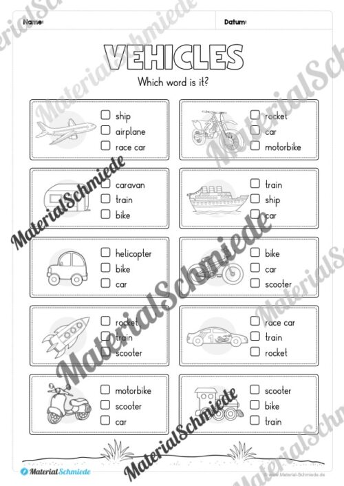 Thema Fahrzeuge / Vehicles im Englischunterricht (Vorschau 04)