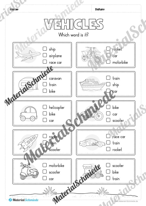 Thema Fahrzeuge / Vehicles im Englischunterricht (Vorschau 04)