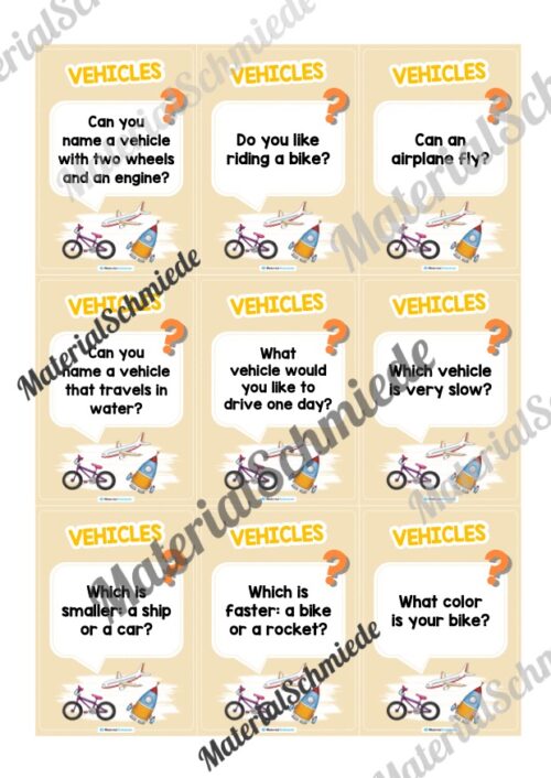 Fahrzeuge / Vehicles: Plauderkarten auf Englisch (Arbeitsblatt 02)