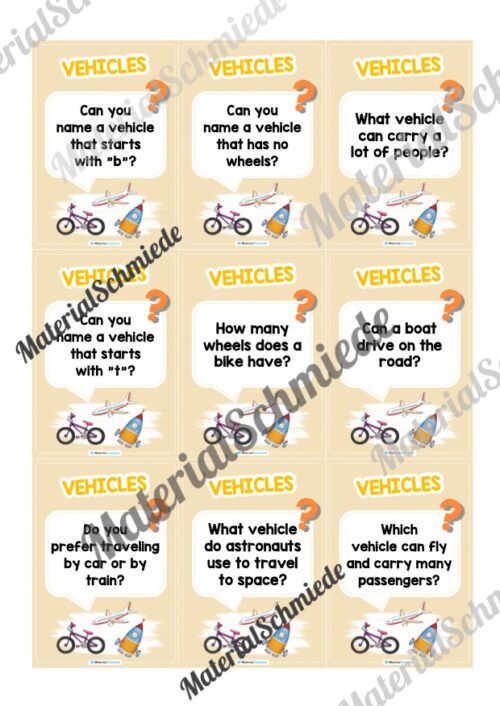 Fahrzeuge / Vehicles: Plauderkarten auf Englisch (Arbeitsblatt 03)