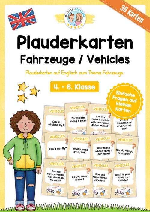 Fahrzeuge / Vehicles: Plauderkarten auf Englisch (36 Stück)