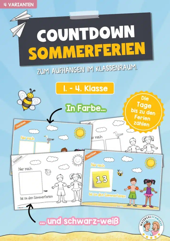 Sommerferien-Countdown (4 Vorlagen zum kostenlosen Download)