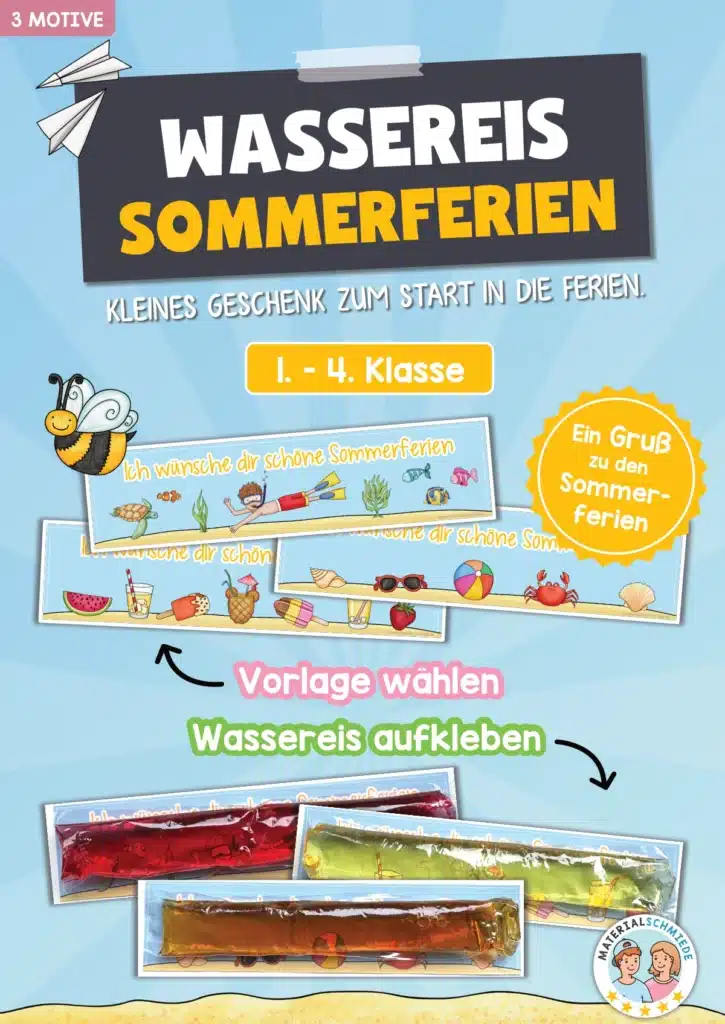 Sommerferien Gruß mit Wassereis (3 Motive)