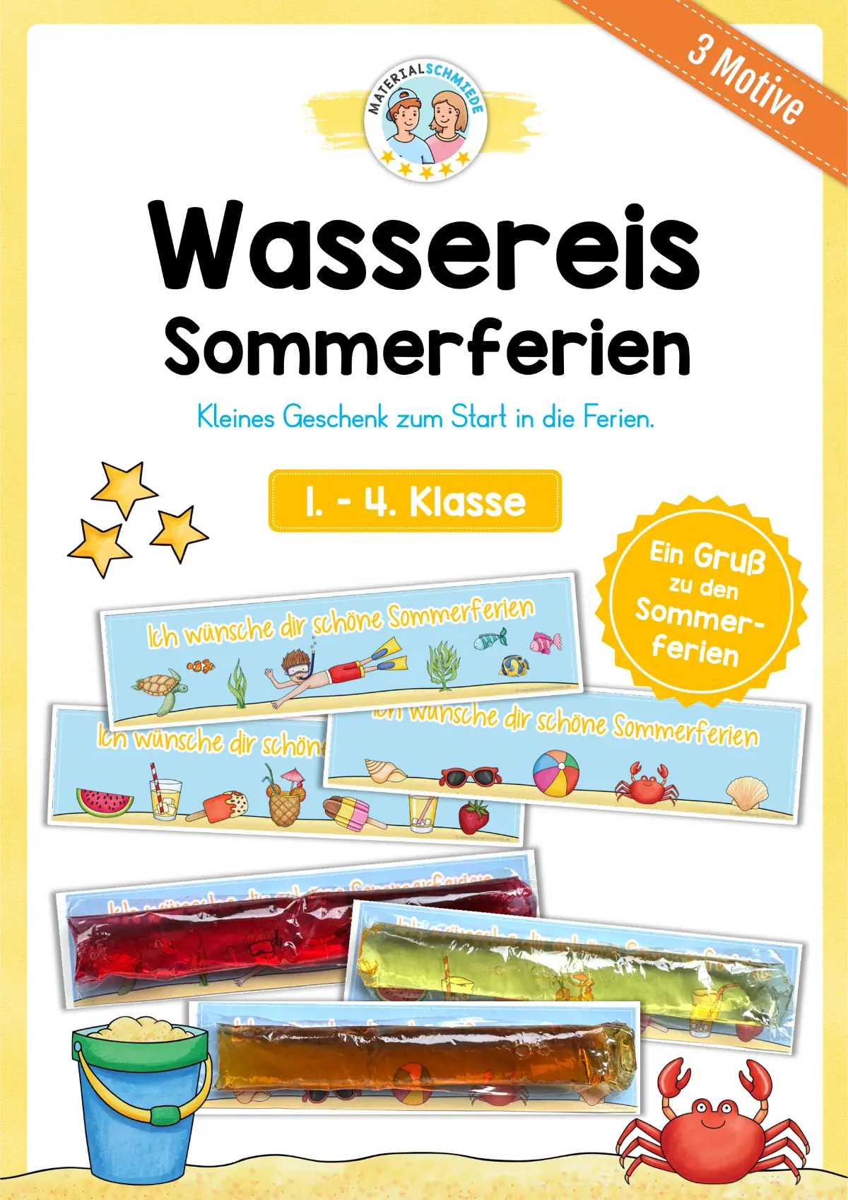 Sommerferien Gruß mit Wassereis (3 Motive)