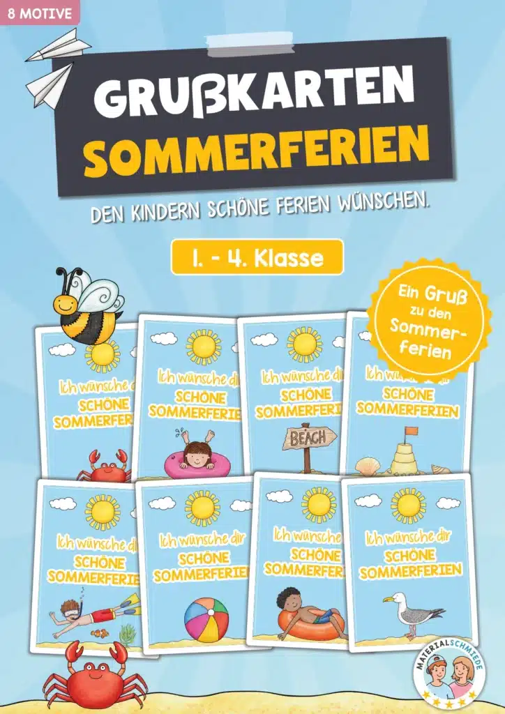 Grußkarten Sommerferien (8 Motive)