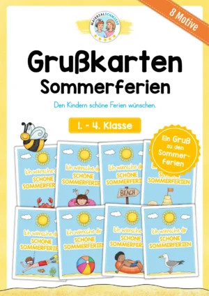 Grußkarten Sommerferien - Den Kindern schöne Ferien wünschen (8 Motive)