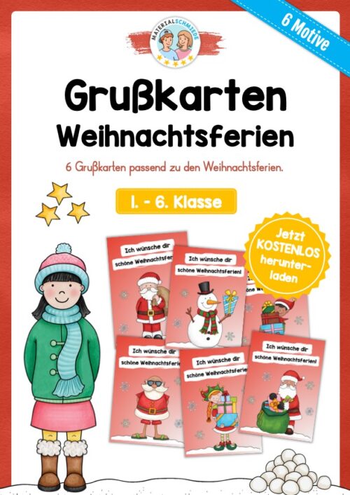 Kostenlose Grußkarten zu den Weihnachtsferien (6 Motive)