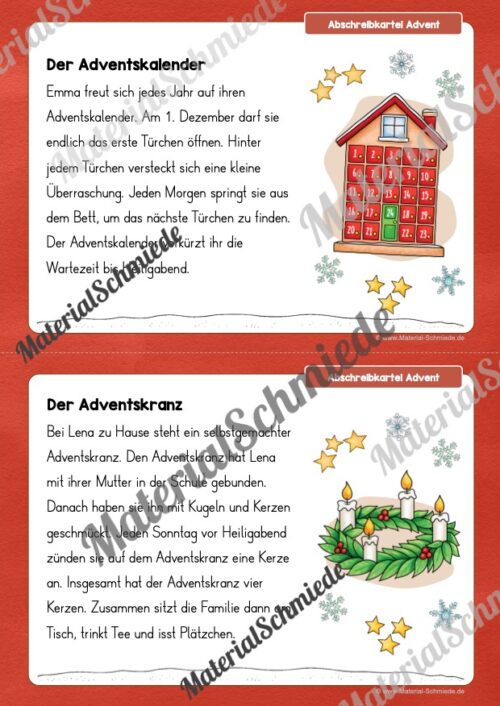 Abschreibkartei: Thema Advent (10 Karten mit Abschreibtexten) - Vorschau 01