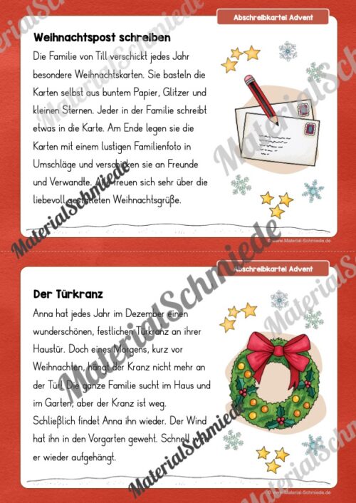 Abschreibkartei: Thema Advent (10 Karten mit Abschreibtexten) - Vorschau 02