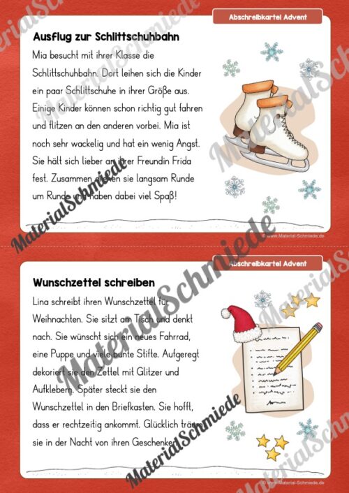 Abschreibkartei: Thema Advent (10 Karten mit Abschreibtexten) - Vorschau 03