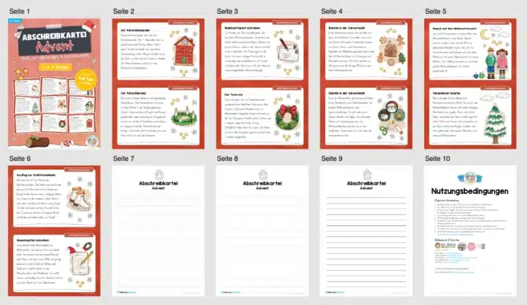 Abschreibkarten: Thema Advent (10 Karten) – Überblick