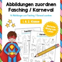 16 Abbildungen zum Fasching / Karneval zuordnen