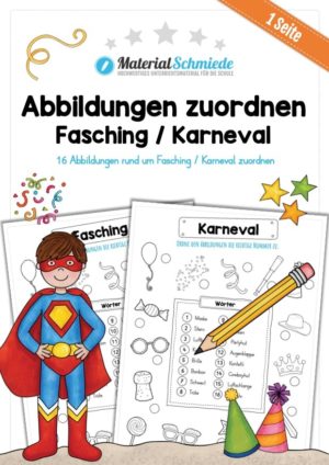 16 Abbildungen zum Fasching / Karneval zuordnen