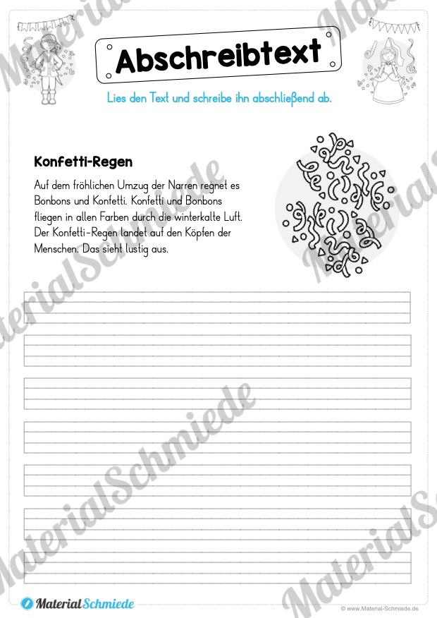 10 Abschreibtexte: Thema Fasching / Karneval (Konfetti-Regen)