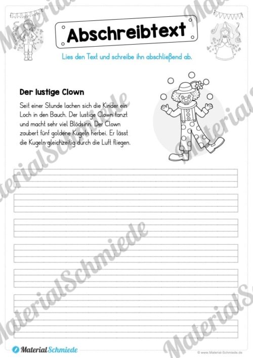 10 Abschreibtexte: Thema Fasching / Karneval (Der Lustige Clown)