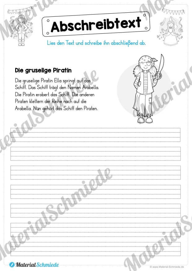 10 Abschreibtexte: Thema Fasching / Karneval (Die gruselige Piratin)