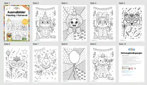 Ausmalbilder Fasching / Karneval - Überblick