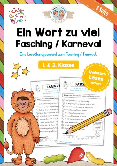 Leseübung Fasching/Karneval: Ein Wort zu viel