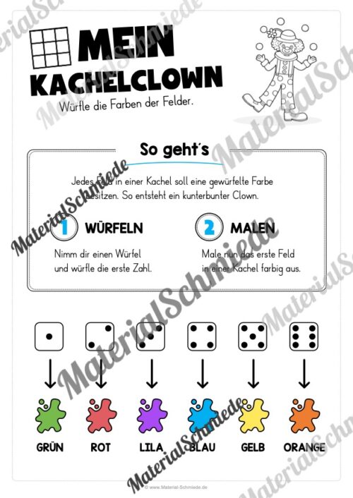 Ausmalbild Kachelclown (Fasching / Karneval) - Arbeitsblatt 01