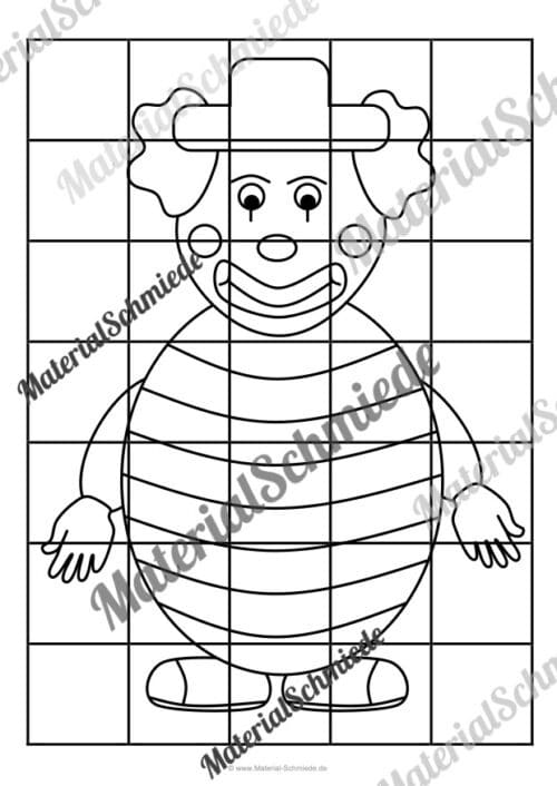 Ausmalbild Kachelclown (Fasching / Karneval) - Arbeitsblatt 02