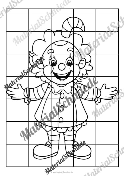 Ausmalbild Kachelclown (Fasching / Karneval) - Arbeitsblatt 03