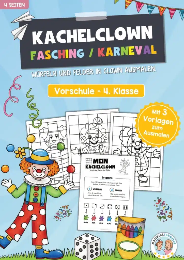 Ausmalbild Kachelclown (Fasching / Karneval)