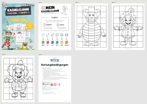 Ausmalbild Kachelclown (Fasching / Karneval) - Überblick