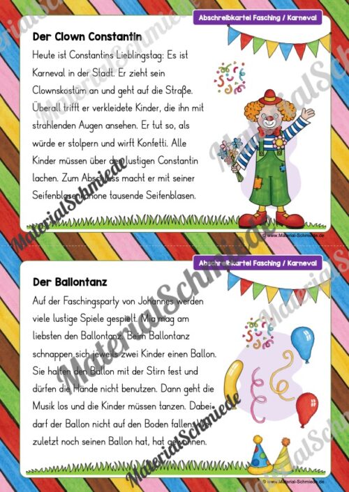 Abschreibkarten: Thema Fasching/Karneval (Arbeitsblatt 01)