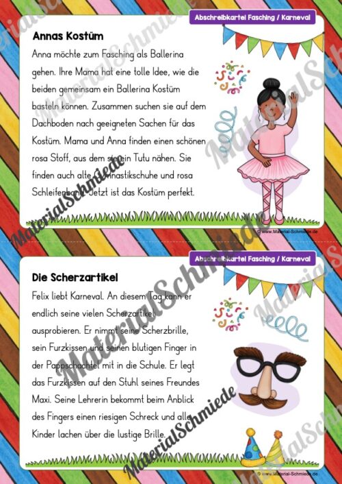 Abschreibkarten: Thema Fasching/Karneval (Arbeitsblatt 02)
