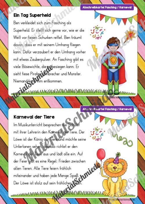 Abschreibkarten: Thema Fasching/Karneval (Arbeitsblatt 03)
