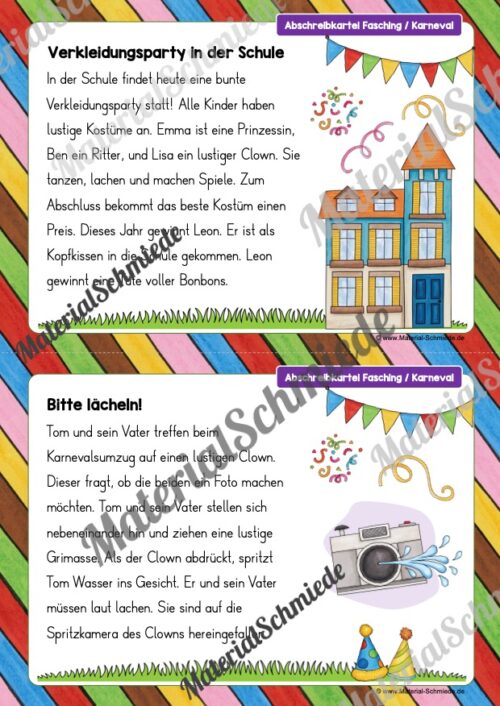 Abschreibkarten: Thema Fasching/Karneval (Arbeitsblatt 04)