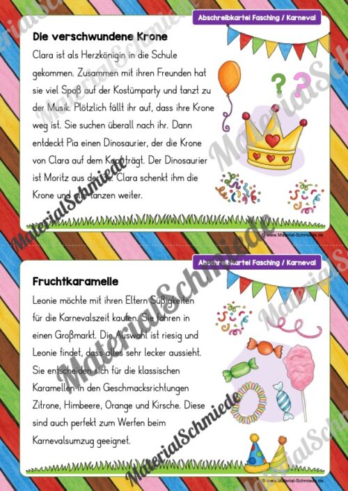 Abschreibkarten: Thema Fasching/Karneval (Arbeitsblatt 05)