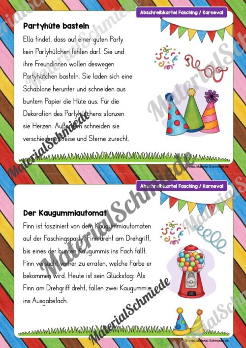 Abschreibkarten: Thema Fasching/Karneval (Arbeitsblatt 06)