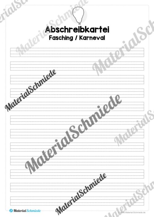 Abschreibkarten: Thema Fasching/Karneval (Arbeitsblatt 07)