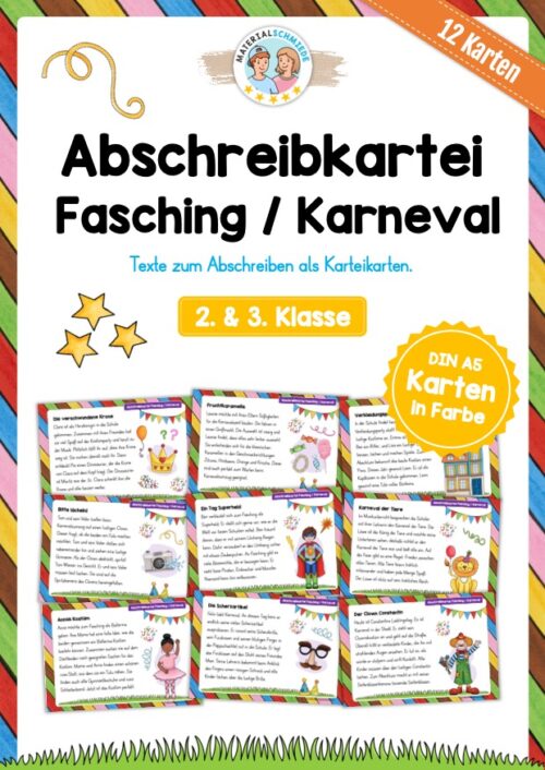Abschreibkarten: Thema Fasching/Karneval (12 Karten)