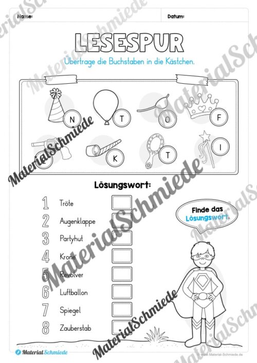 Lese- & Rätselheft zum Fasching/Karneval (1. & 2. Klasse) - Arbeitsblatt 10
