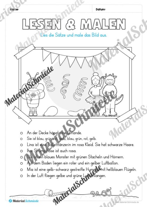 Lese- & Rätselheft zum Fasching/Karneval (1. & 2. Klasse) - Arbeitsblatt 12