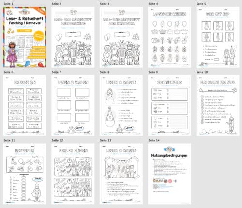Lese- & Rätselheft zum Fasching/Karneval (1. & 2. Klasse) - Überblick