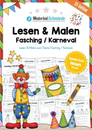 Lesen & Malen zum Fasching / Karneval (15 Arbeitsblätter)