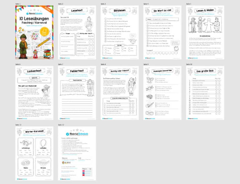 10 Leseübungen zum Fasching / Karneval (Überblick)