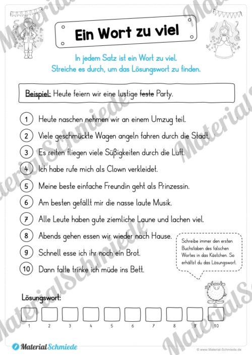 Materialpaket Fasching / Karneval: Deutsch 1. & 2. Klasse (Vorschau 09)