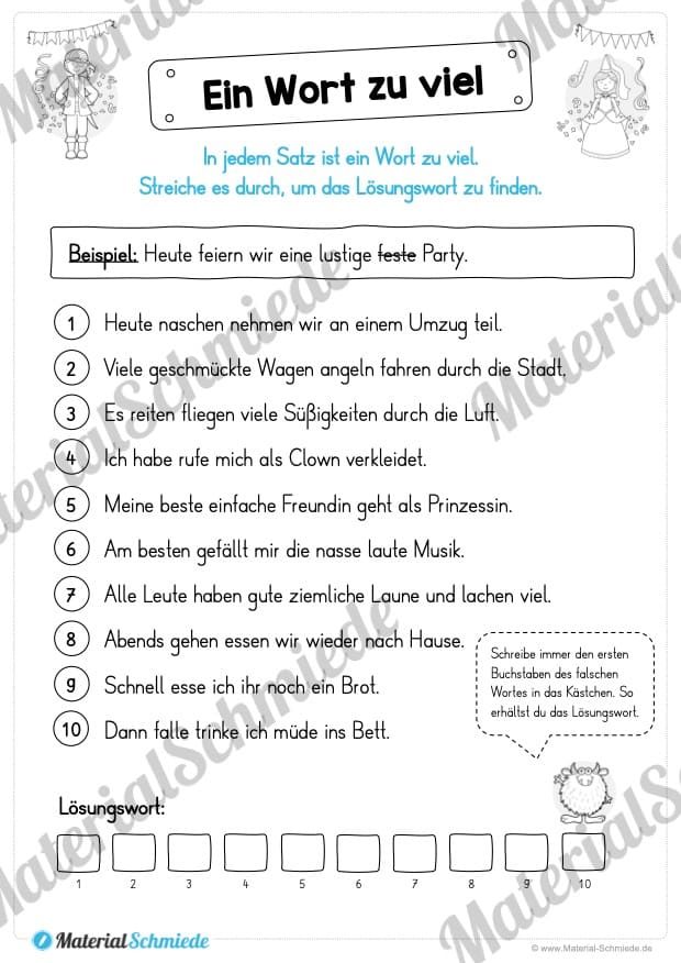 Materialpaket Fasching / Karneval: Deutsch 1. & 2. Klasse (Vorschau 09)