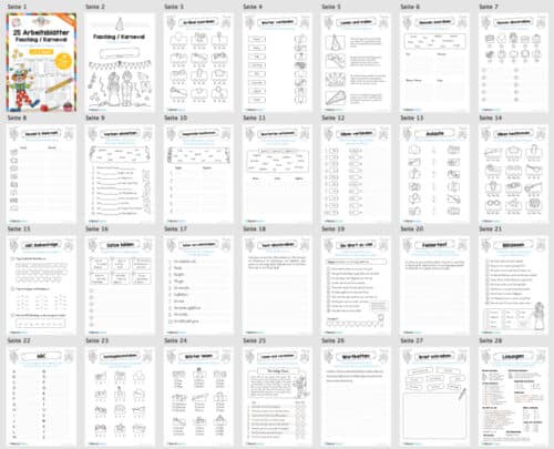 Materialpaket Fasching / Karneval: Deutsch 1. & 2. Klasse (Überblick)