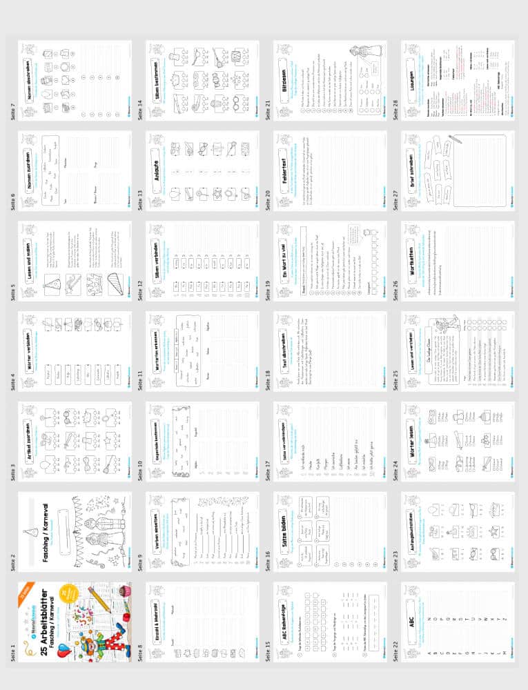 Materialpaket Fasching / Karneval: Deutsch 1. & 2. Klasse (Überblick)