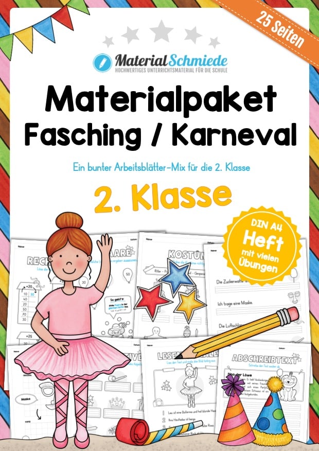 Materialpaket Fasching / Karneval: 2. Klasse (25 Arbeitsblätter)