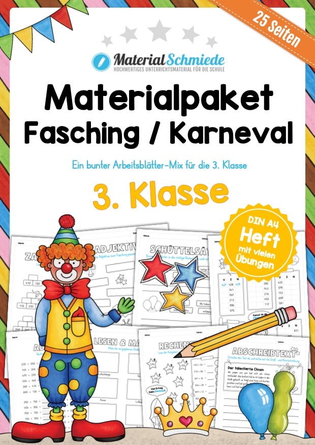 Materialpaket Fasching / Karneval: 3. Klasse (25 Arbeitsblätter)