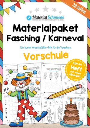 Materialpaket Fasching / Karneval: Vorschule (20 Arbeitsblätter)